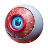 unparalleled geometric Cybernetic eye implant, glowing red, intricate circuitry, realistic detail NO BACKGROUND with Transparent Background. genuine png