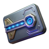 energetic beautiful Sci-fi keycard, glowing symbols, metallic finish, futuristic design NO BACKGROUND with Transparent Background. expertly shot png