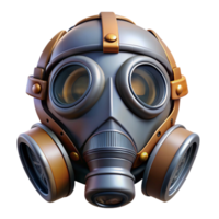gorgeous contemporary Cyberpunk gas mask, respirator, filters, metallic details, worn texture NO BACKGROUND with Transparent Background. high resolution png