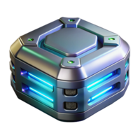whimsical spectacular Sci-fi data storage device, glowing lights, futuristic design, metallic casing NO BACKGROUND with Transparent Background. high resolution png
