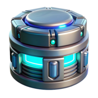 dramatic stunning Sci-fi data storage device, glowing lights, futuristic design, metallic casing NO BACKGROUND with Transparent Background. genuine png