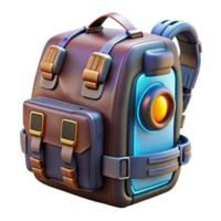 sought-after modern Cyberpunk backpack, futuristic design, multiple compartments, glowing accents NO BACKGROUND with Transparent Background. expertly shot png