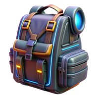 peaceful radiant Cyberpunk backpack, futuristic design, multiple compartments, glowing accents NO BACKGROUND with Transparent Background. crisp png