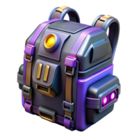 vibrant exceptional Cyberpunk backpack, futuristic design, multiple compartments, glowing accents NO BACKGROUND with Transparent Background. png