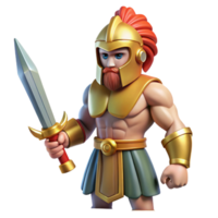 majestic joyful elegant Ares, god of war, holding sword, NO BACKGROUND with Transparent Background. handcrafted png