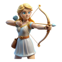 harmonious majestic Artemis, goddess of the hunt, with bow and arrow, NO BACKGROUND with Transparent Background. expertly shot png