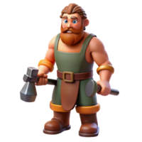 spectacular romantic rustic Hephaestus, god of the forge, holding hammer, NO BACKGROUND with Transparent Background. professional png