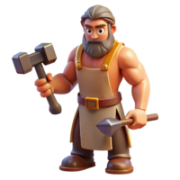 standout avant-garde Hephaestus, god of the forge, holding hammer, NO BACKGROUND with Transparent Background. sharp png