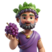 immaculate creative Dionysus, god of wine, holding grapes, NO BACKGROUND with Transparent Background. 4K png
