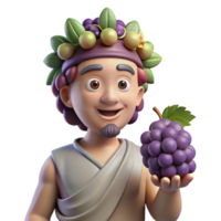 majestic quintessential Dionysus, god of wine, holding grapes, NO BACKGROUND with Transparent Background. png
