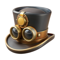 elegant energetic mid-century Steampunk top hat with goggles and brass embellishments. NO BACKGROUND with Transparent Background. top-tier png