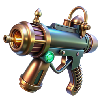 deslumbrante notável steampunk raio arma de fogo com brilhando vácuo tubos e cobre fiação. não fundo com transparente fundo. png