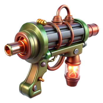 etéreo fascinante steampunk raio arma de fogo com brilhando vácuo tubos e cobre fiação. não fundo com transparente fundo. nível superior png