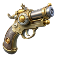 splendid notable Steampunk pistol with ornate engravings and a pearl handle. NO BACKGROUND with Transparent Background. png