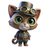 tranquil vibrant Steampunk cat wearing goggles and a tiny top hat. NO BACKGROUND with Transparent Background. elite png