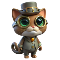 nostalgic elegant Steampunk cat wearing goggles and a tiny top hat. NO BACKGROUND with Transparent Background. ultra HD png