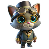 exceptional classic Steampunk cat wearing goggles and a tiny top hat. NO BACKGROUND with Transparent Background. flawless png