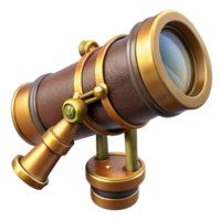 radiant unparalleled Steampunk telescope with brass fittings and a leather lens cap. NO BACKGROUND with Transparent Background. png