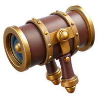 serene calm elegant Steampunk telescope with brass fittings and a leather lens cap. NO BACKGROUND with Transparent Background. gallery standard png