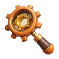 enchanting reflective retro Steampunk magnifying glass with a gear-shaped handle. NO BACKGROUND with Transparent Background. expertly shot png
