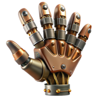 serene avant-garde Steampunk robotic hand with articulated fingers and exposed wires. NO BACKGROUND with Transparent Background. original png