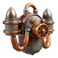 exceptional futuristic Steampunk jetpack with miniature turbines and copper pipes. NO BACKGROUND with Transparent Background. crisp png