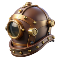 notable rustic Steampunk helmet with a visor and brass embellishments. NO BACKGROUND with Transparent Background. museum quality png