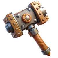 timeless futuristic Steampunk hammer with a metal head and a wooden handle. NO BACKGROUND with Transparent Background. artisan png