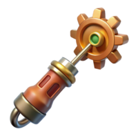 picturesque playful organic Steampunk screwdriver with interchangeable bits and a gear-shaped handle. NO BACKGROUND with Transparent Background. authentic png