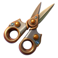 romantic pristine Steampunk scissors with ornate handles and sharp blades. NO BACKGROUND with Transparent Background. handcrafted png
