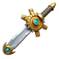 sumptuous timeless Steampunk sword with a gear-encrusted hilt and a polished blade. NO BACKGROUND with Transparent Background. png