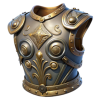 serene coveted Steampunk armor breastplate with intricate engravings and metal plating. NO BACKGROUND with Transparent Background. png