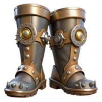 impressive intense art deco Steampunk greaves with metal plating and gear accents. NO BACKGROUND with Transparent Background. premium png