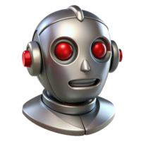 striking baroque Sleek silver robot head with glowing red eyes. NO BACKGROUND with Transparent Background. high quality png