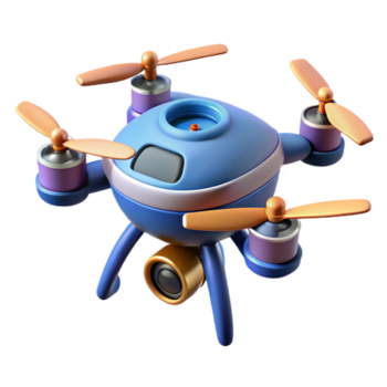 unparalleled modern Hovering drone with rotating blades and a camera lens. NO BACKGROUND with Transparent Background. masterfully captured png