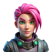mesmerizing traditional Cyberpunk character portrait with vibrant pink hair and cybernetic implants. NO BACKGROUND with Transparent Background. flawless png