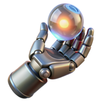 elegant distinctive Metallic robotic hand holding a glowing orb. NO BACKGROUND with Transparent Background. png
