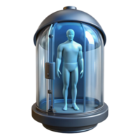 radiant whimsical surreal Cryogenic stasis pod with a visible human silhouette inside. NO BACKGROUND with Transparent Background. 8K png