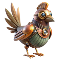 reflective immaculate Steampunk bird automaton with intricate clockwork and metal feathers. NO BACKGROUND with Transparent Background. expertly shot png