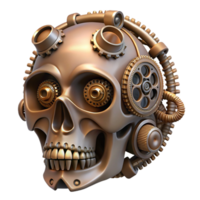 impressive timeless Steampunk skull with gears and pipes interwoven throughout. NO BACKGROUND with Transparent Background. png