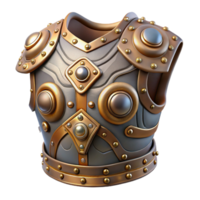 dazzling inspired Steampunk armor breastplate with intricate metal plating and rivets. NO BACKGROUND with Transparent Background. png