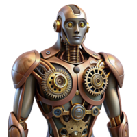 joyful wonderful Steampunk robotic torso with exposed gears and intricate wiring. NO BACKGROUND with Transparent Background. fine detail png