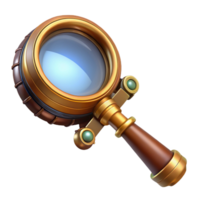 beautiful urban Steampunk magnifying glass with an ornate brass handle and large lens. NO BACKGROUND with Transparent Background. high resolution png