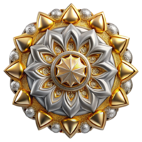 serene rustic Opulent Kaleidoscope Ornament Gold and Silver Isolated detailed png