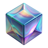distinguished contemporary A floating, translucent cube with a holographic effect. NO BACKGROUND with Transparent Background. 4K png