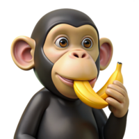 ethereal immaculate A chimpanzee eating a banana, NO BACKGROUND with Transparent Background. premium png