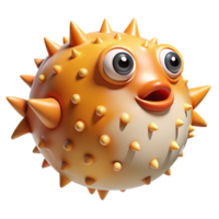 picturesque passionate bohemian A pufferfish inflated, NO BACKGROUND with Transparent Background. professional png