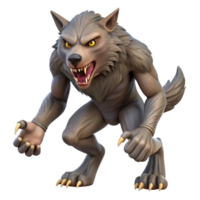 intense impressive A snarling werewolf, mid-transformation, fur and claws visible. NO BACKGROUND with Transparent Background. masterfully captured png