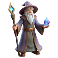 dreamy wonderful A wise old wizard, holding a staff adorned with a glowing crystal. NO BACKGROUND with Transparent Background. artisan png