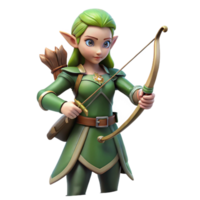 magnificent distinctive A beautiful elf, holding a bow and arrow, ready to fire. NO BACKGROUND with Transparent Background. png